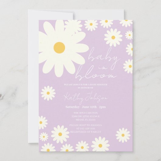 Invitation Lavande Lavande Super rétro bébé dans douche en fl (Devant)