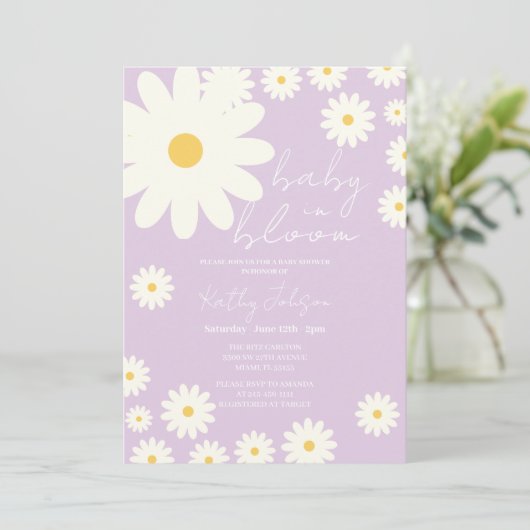 Invitation Lavande Lavande Super rétro bébé dans douche en fl (Debout devant)