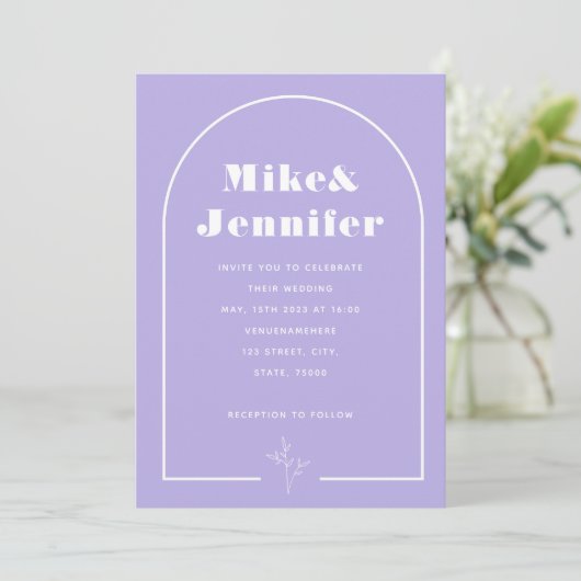 Invitation Lavande Lilac minimale Qr Code Boho Arch Lineart (Debout devant)