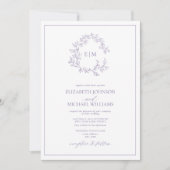 Invitation Lavande Lilac moderne Mariage de monogramme de crê (Devant)