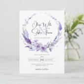 Invitation Lavande Lilac Purple Floral Boho Enregistrer La Da (Debout devant)