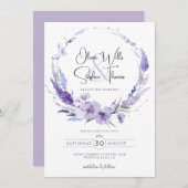 Invitation Lavande Lilac Purple Floral Boho Enregistrer La Da (Devant / Derrière)