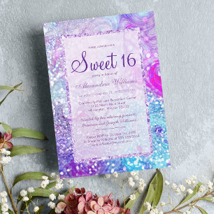 Invitation Lavande lilas de fille parties scintillant en marb