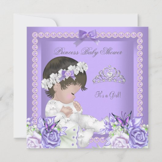 Invitation Lavande Lilas Gris Perle Bébé Fille C (Devant)