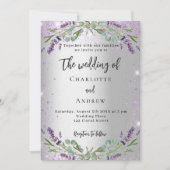Invitation lavande mariage argent eucalyptus QR RSVP luxe (Devant)