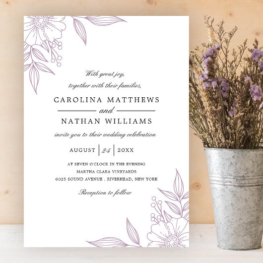 Invitation Lavande Mariage simple et élégante