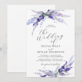 Invitation Lavande Mauve Floral Purple Lilac Mariage (Devant / Derrière)