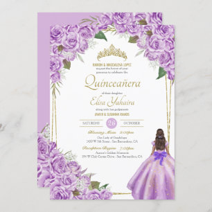 Invitation Lavande mauve Quinceanera Élégant Rose Floral