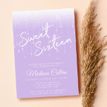Invitation Lavande moderne et blanc doux 16<br><div class="desc">Cette lavande violette pastel et blanc doux 16 invitation dispose d'une police de script moderne avec des lumières glam.</div>