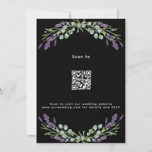Invitation Lavande noire violet verdure mariage QR RSVP (Dos)