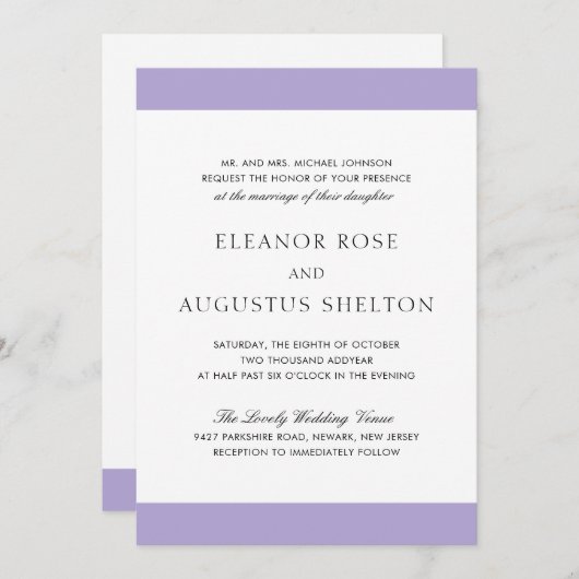 Invitation Lavande numérique minimale moderne tout en un Mari (Devant / Derrière)