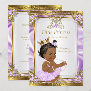 Invitation Lavande Or Blanche Princesse Baby Shower Ethnique