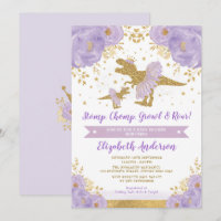 Lavande Or Floral Dinosaur Baby shower fille