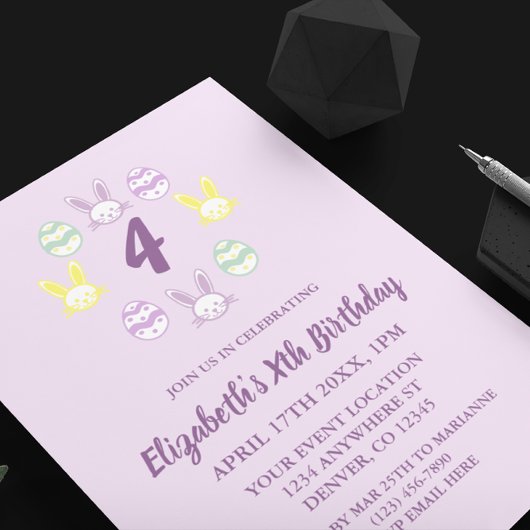 Invitation Lavande Pâques 4e anniversaire