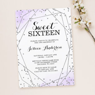 Invitation Lavande Parties scintillant d'argent violet doux g