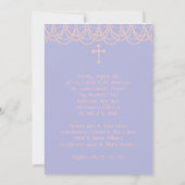 Invitation Lavande perle violette croix photo baptême (Dos)