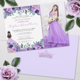 Invitation Lavande Photo Florale Violet Quinceanera