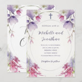 Invitation Lavande Pink Floral Bible Christian Cross Mariage (Devant / Derrière)