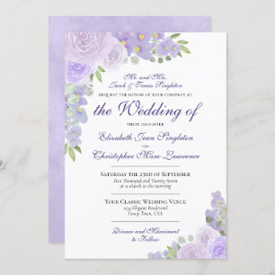 Invitation Lavande Purple Aquarelle Florale Mariage officiel