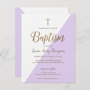 Invitation Lavande Purple Baby Girl Or Baptême moderne Invi
