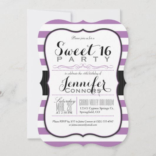Invitation Lavande Purple & Blancs Sweet 16 Party (Devant)