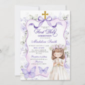 Invitation Lavande Purple Bow Coquette Première Sainte Commun (Devant)