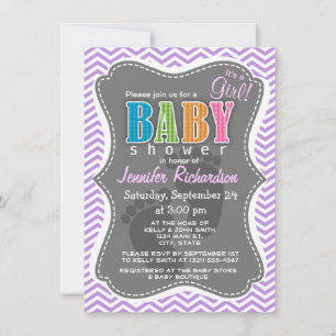 Invitation Lavande Purple Chevron rayures