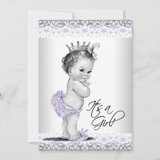 Invitation Lavande Purple et Gris Baby Girl Douche (Devant)