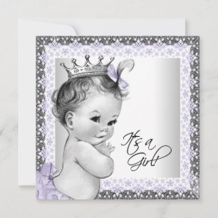 Invitation Lavande Purple et Gris Baby Girl Douche