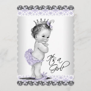 Invitation Lavande Purple et gris Vintage Baby Girl Show