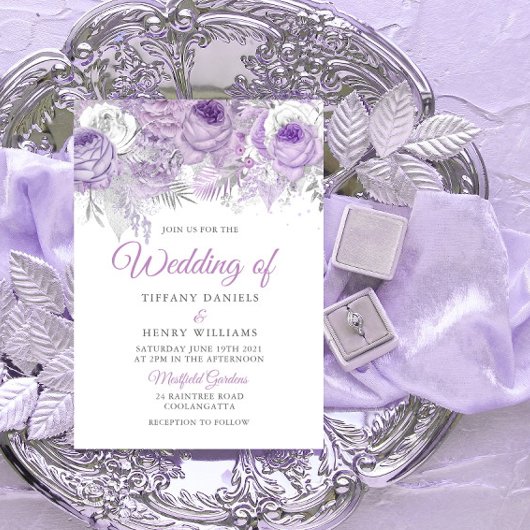 Invitation Lavande Purple Étincelle Florale Mariage Inviter