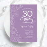 Invitation Lavande Purple Floral 30e fête d'anniversaire<br><div class="desc">Lavande Purple Floral 30e anniversaire de fête Invitation. Design moderne minimaliste avec accents de dessin botanique et police de script de typographie. Carte invitation simple et tendance,  parfaite pour une célébration anniversaire élégante. Peut être customisé à n'importe quel âge. Invitations Zazzle imprimées ou téléchargement instantané modèle imprimable numérique.</div>