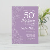 Invitation Lavande Purple Floral 50e fête d'anniversaire (Debout devant)