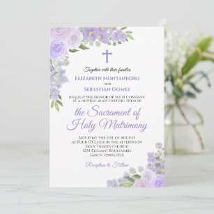 Invitation Lavande Purple Floral Moderne Mariage catholique