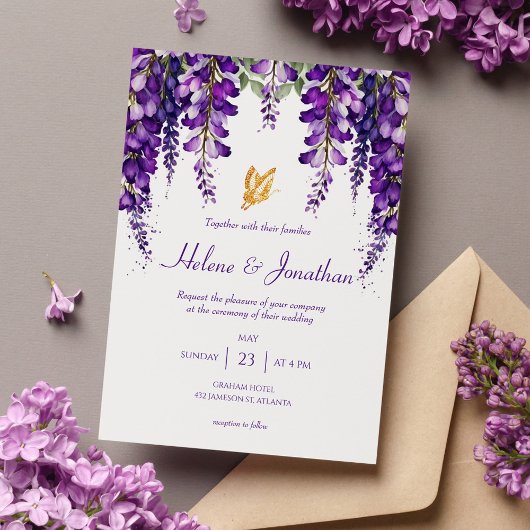 Invitation Lavande Purple Floral Moderne Mariage élégant