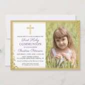 Invitation Lavande Purple Gold First Holy Communion Photo (Devant)