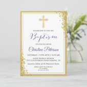 Invitation Lavande Purple Gold Parties scintillant fille Bapt (Debout devant)