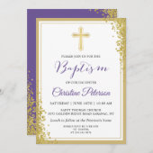Invitation Lavande Purple Gold Parties scintillant fille Bapt (Devant / Derrière)