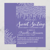 Invitation Lavande Purple Hanging Diamond Lights Sweet 16 (Devant / Derrière)