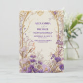 Invitation Lavande Purple & Or Floral Mariage élégant (Debout devant)