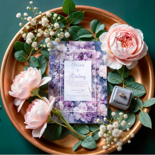 Invitation Lavande romantique et Mariage floral en marbre