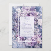 Invitation Lavande romantique et Mariage floral en marbre (Devant)