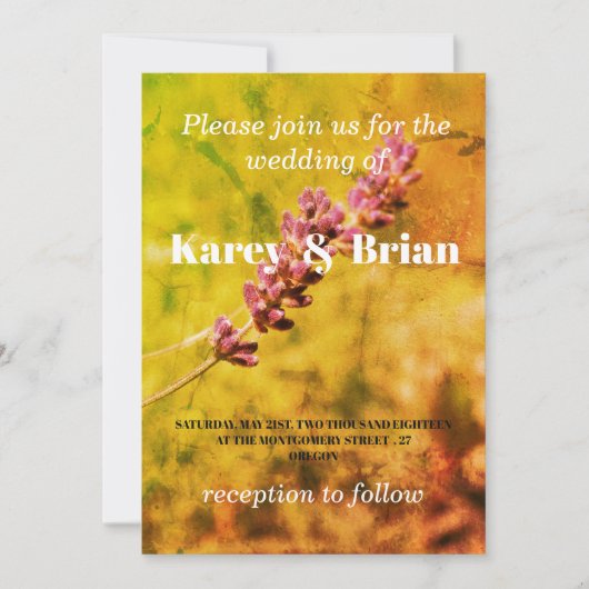 Invitation Lavande, Romantique Mariage Floral (Devant)