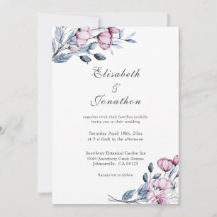 Invitation Lavande romantique & Poudre Bouquet floral bleu