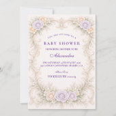 Invitation Lavande Rose Baptême Orné de Bébé (Devant)