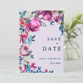 Invitation Lavande rose bleu violet floral Enregistrer la dat (Debout devant)