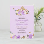 Invitation Lavande Rose Gold Princess Butterfly Quinceañera (Debout devant)