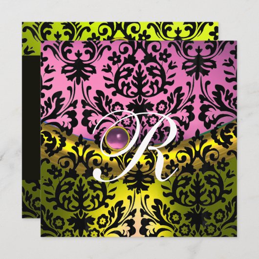 INVITATION LAVANDE ROSE JAUNE DOMMASQUE NOIR MONOGRAMME (Devant / Derrière)