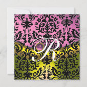 INVITATION LAVANDE ROSE JAUNE DOMMASQUE NOIR MONOGRAMME (Devant)