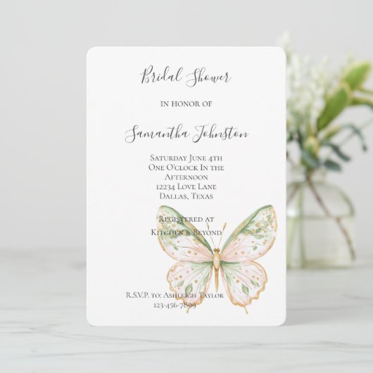 Invitation Lavande Rose Menthe Verte Or Papillon Enterrement (Debout devant)